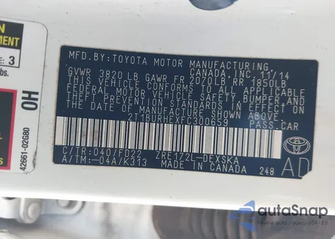 2015 Toyota Corolla S Plus z USA, uszkodzony, nr VIN 2T1BURHEXFC300659